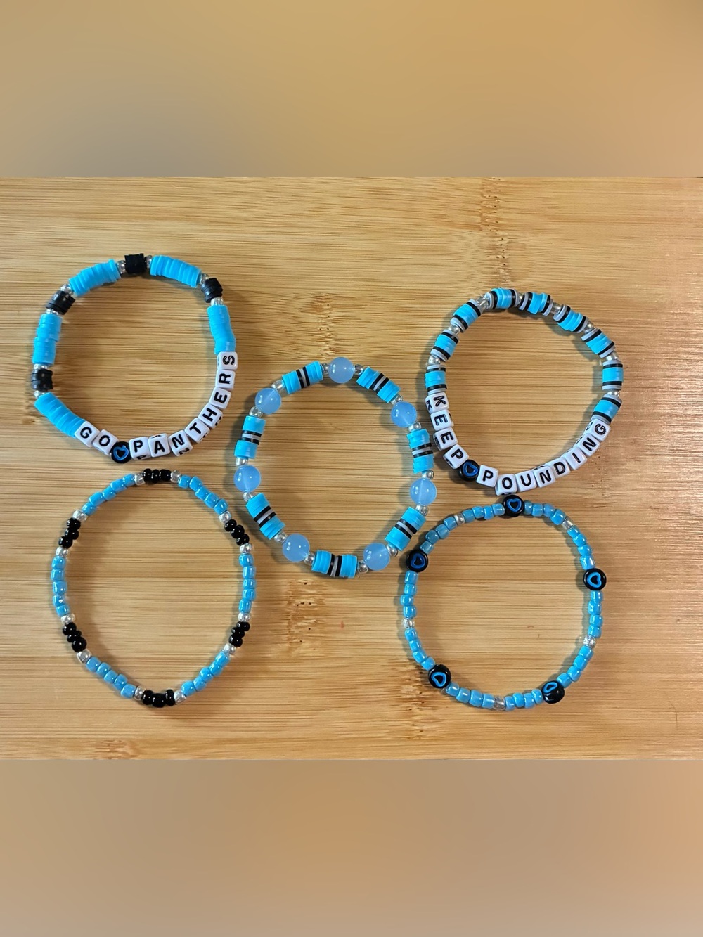 Go Panthers Blue Beaded Stretch Bracelets - Layered Set - Picture 2 of 4
